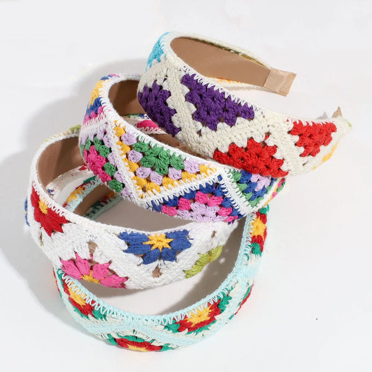 Handmade Crochet Headband Boho Knitted Hair Band for Women & Girls Granny Square Hair Accessory