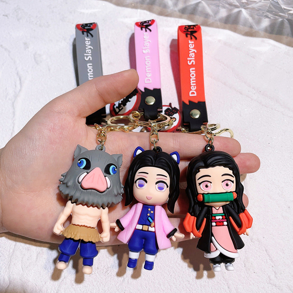 Cartoon Demon Slayer Silicone Keychain Pokémon Mini Figure Bag Charm Pendant