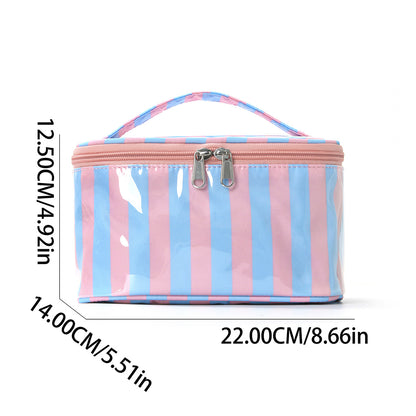 PVC Striped Waterproof Clear Cosmetic Bag Makeup Travel Toiletry Organizer Carry Pouch