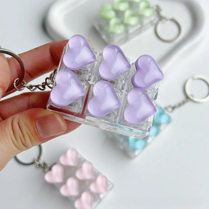 Ice-Translucent Heart Keycap Stress Relief Keychain Keyboard-Style Pendant Charm