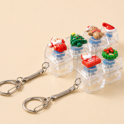 Christmas Fidget Keychain, 4-Key Pressing Stress Relief Keychain with Cute Holiday Charms