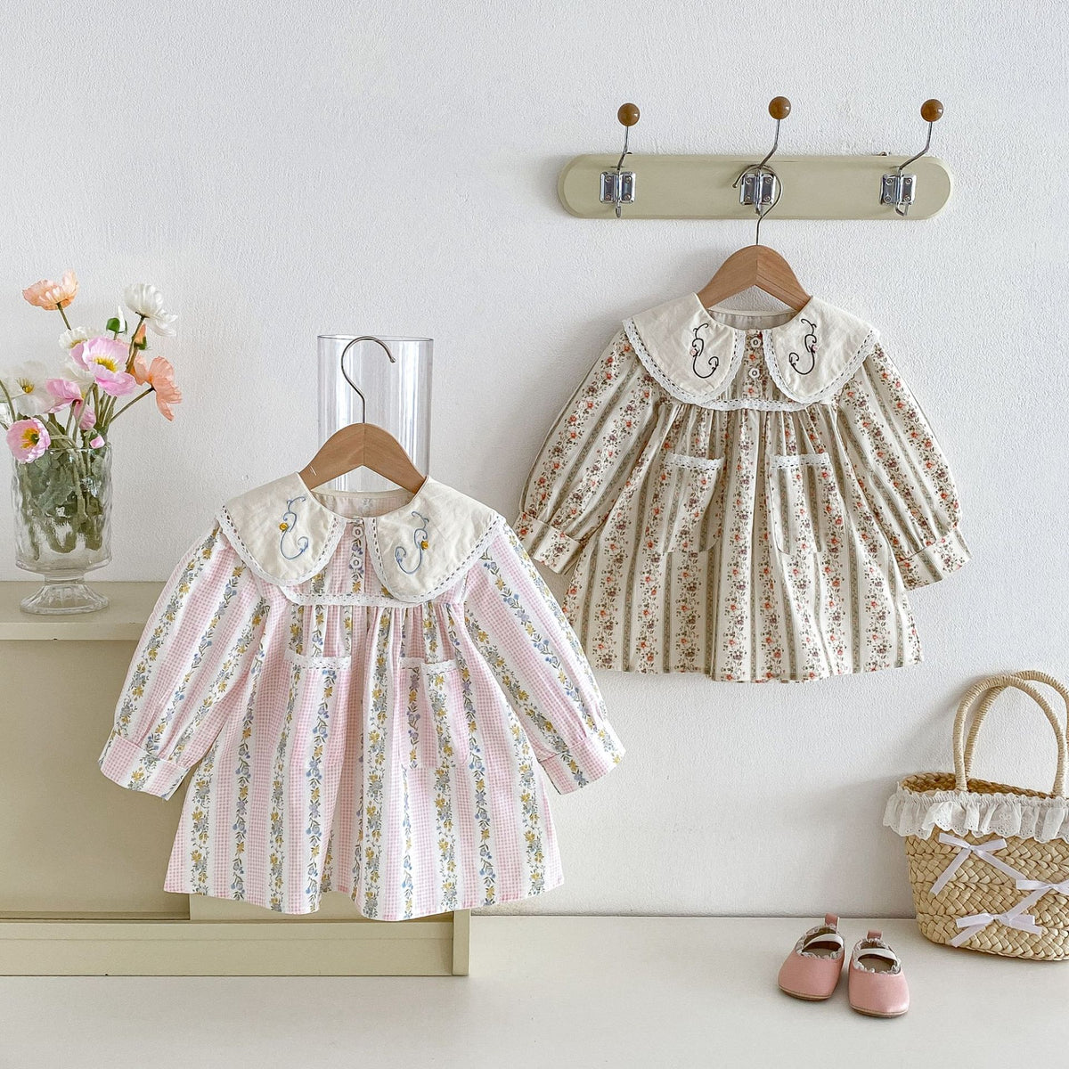 Girls’ Cotton-Rich Floral Dress with Embroidered Collar – In Stock