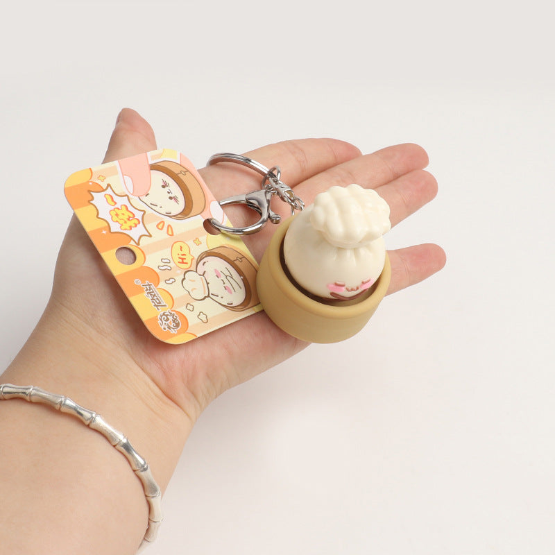 Simulation Steamed Bun Squishy Keychain Steamer Basket Emoji Bao Press Toy Pendant