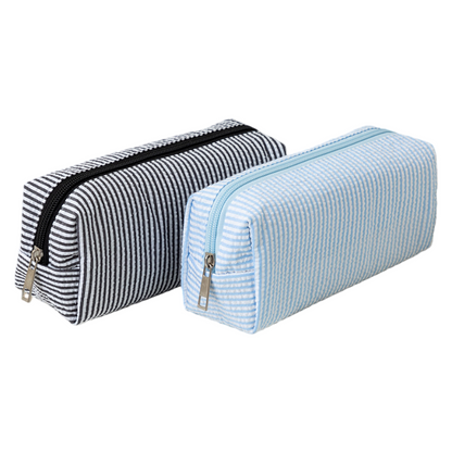 Seersucker Striped Makeup Pouch Travel Toiletry Bag Pencil Case
