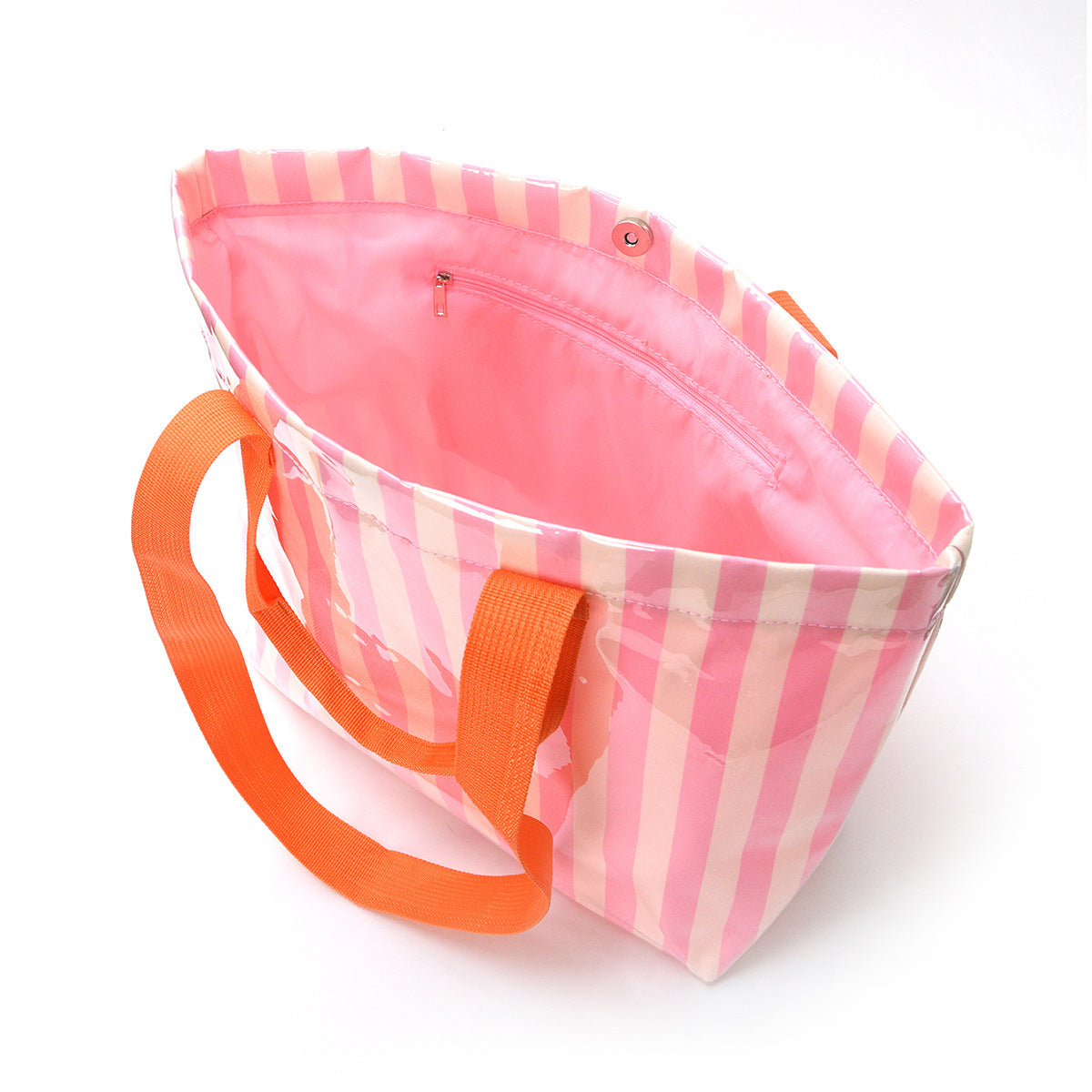 Waterproof Clear Striped Tote Bag – Large PVC Beach & Shopping Bag with Colorful Straps