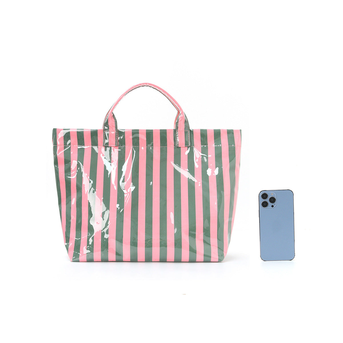 Large Striped Tote Bag – Lightweight PVC Shoulder Bag for Travel, Work & Daily Use