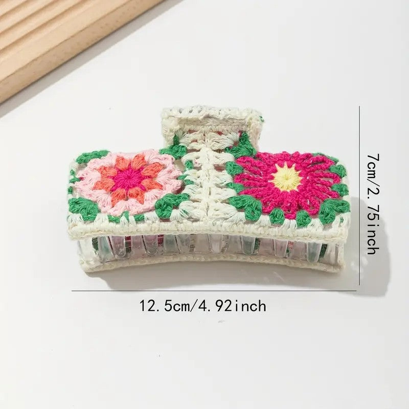 Crochet Flower Hair Claw Clip Strawberry Daisy Cottagecore Style Hair Accessory