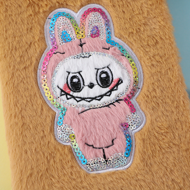 Labubu Embroidery Plush Sequins Notebook Candy Color Diary for Kids Students & Office Notes