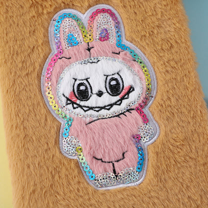 Labubu Embroidery Plush Sequins Notebook Candy Color Diary for Kids Students & Office Notes