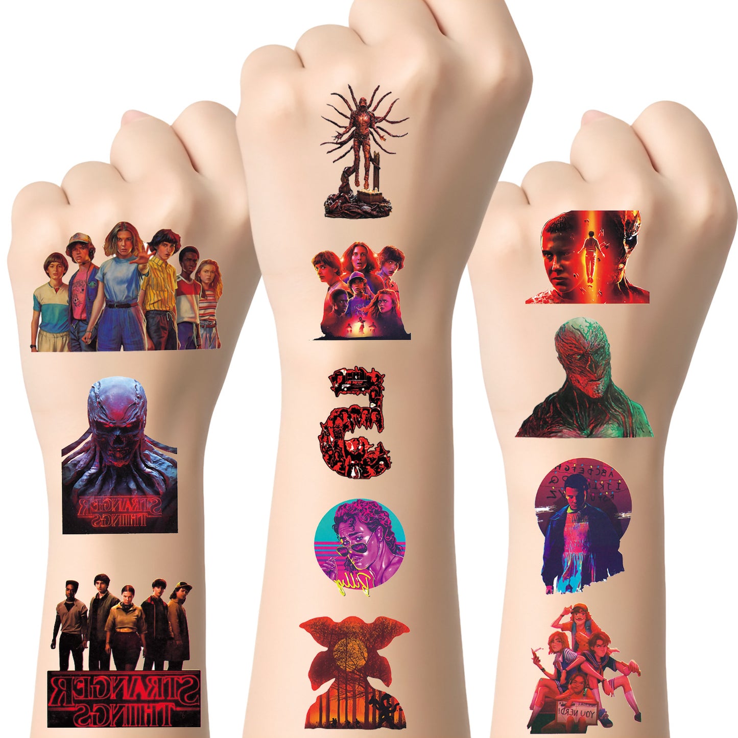 20 Sheets Stranger Things Colorful Cartoon Graffiti Temporary Tattoo Stickers