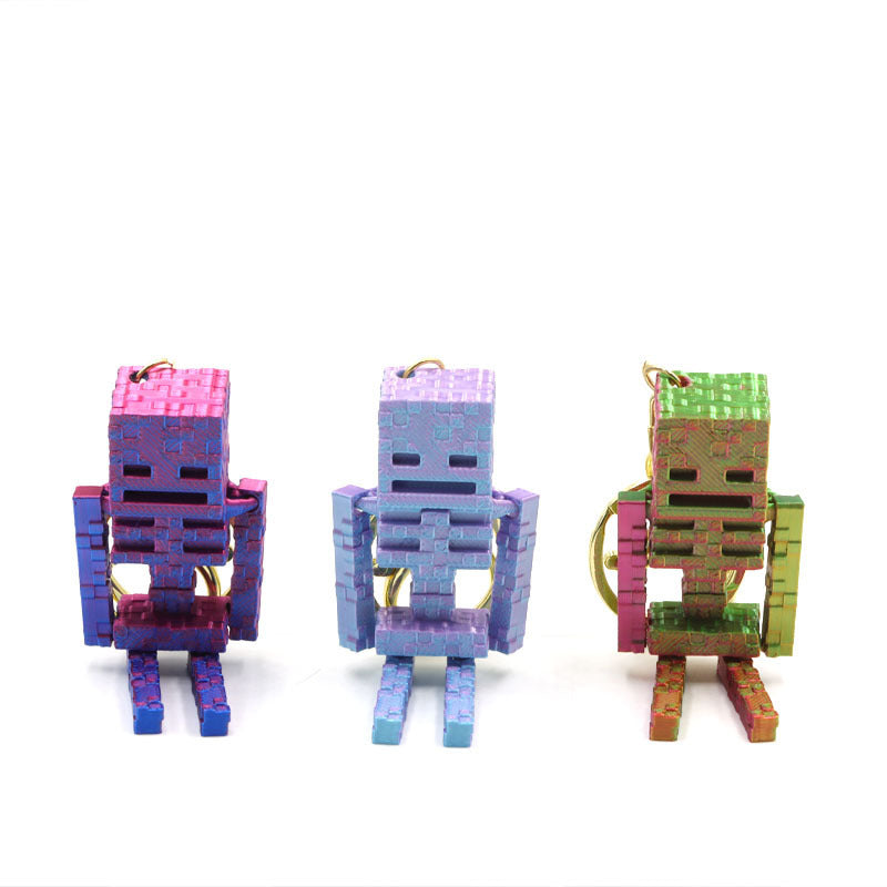 Pixel Skeleton 3D Keychain – Metallic Halloween Bag Charm