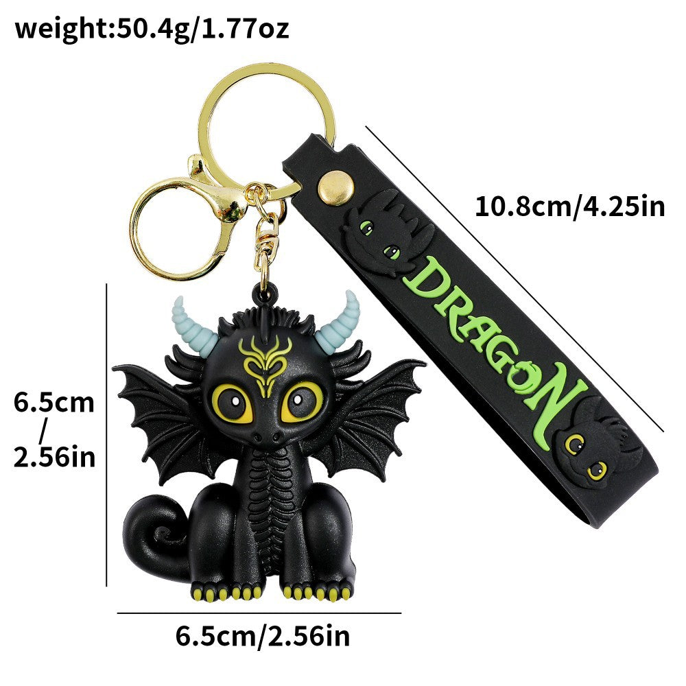 Cartoon Black Dragon PVC Keychain Flying Dragon Bag Charm Soft Rubber Pendant