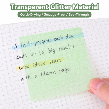 Transparent Glitter Sticky Notes – Shimmer Clear Memo Pads, Aesthetic Stationery for School, Office & Study