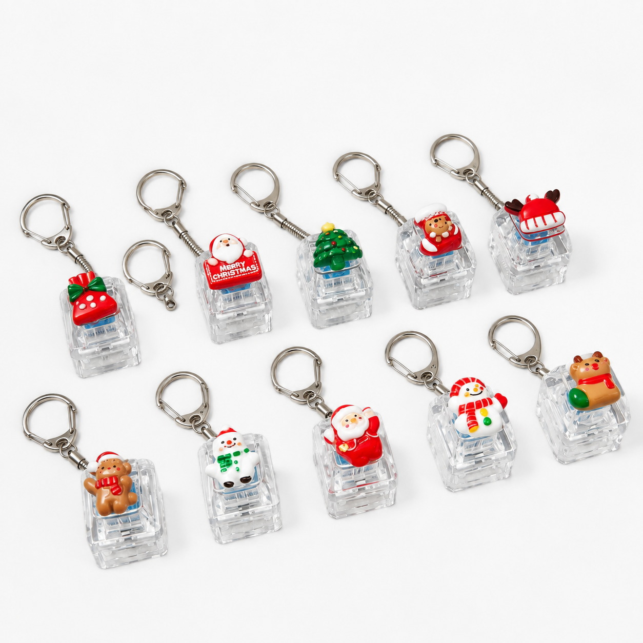 Christmas Fidget 1-Key Pressing Stress Relief Keychain with Cute Holiday Charms