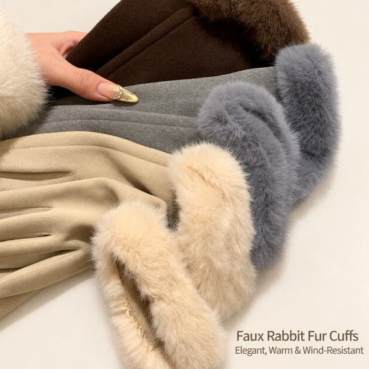 Women’s Touchscreen Winter Gloves with Faux Rabbit Fur Cuffs & Warm Fleece Lining