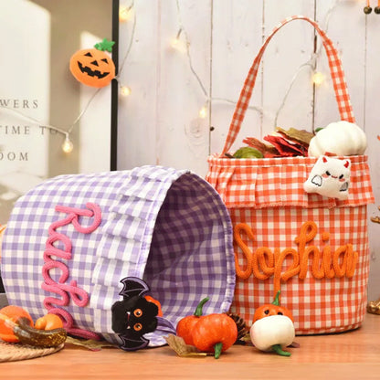 Personalized Yarn Embroidery Halloween Trick-or-Treat Basket