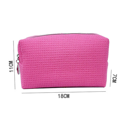 Waffle Fabric Solid Color Makeup Pouch Travel Toiletry Bag