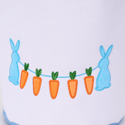 Easter Bunny Embroidered Candy Basket with Carrot Design, Kids Treat Bucket