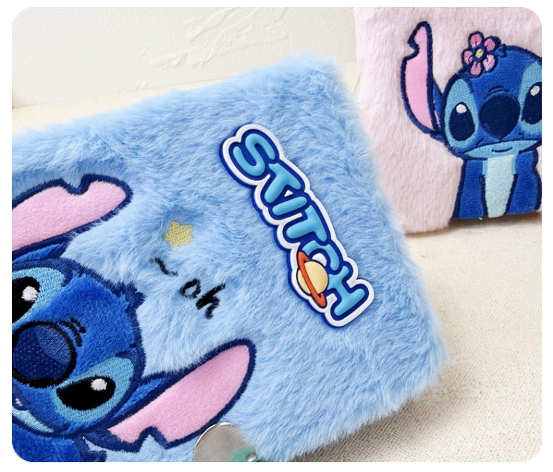 Cartoon Embroidered Plush Lock Diary 64K Soft Cover Journal Notebook Gift