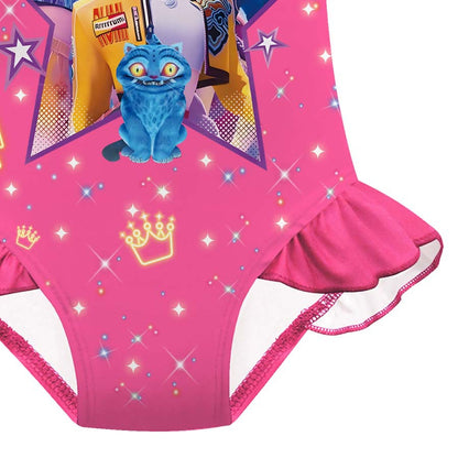 K-pop Demon Hunter Print Girls One-Piece Swimsuit Ruffles Swimwear