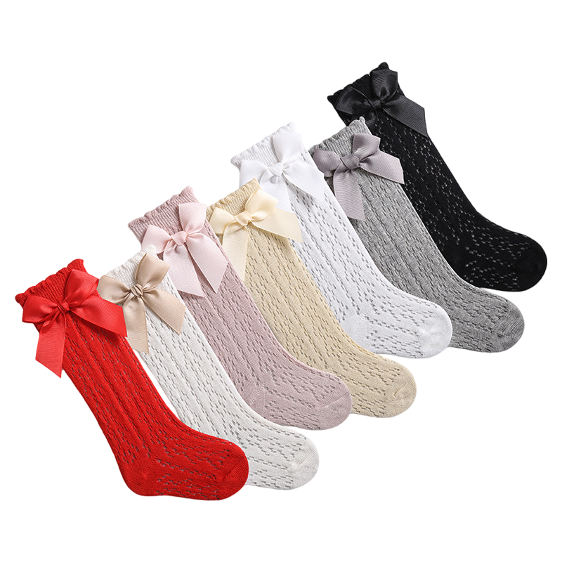 Baby Girls Knee High Mesh Breathable Spring & Summer Princess Socks with Bow