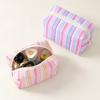 Pastel Striped Seersucker Cosmetic Bag – Makeup & Travel Pouch