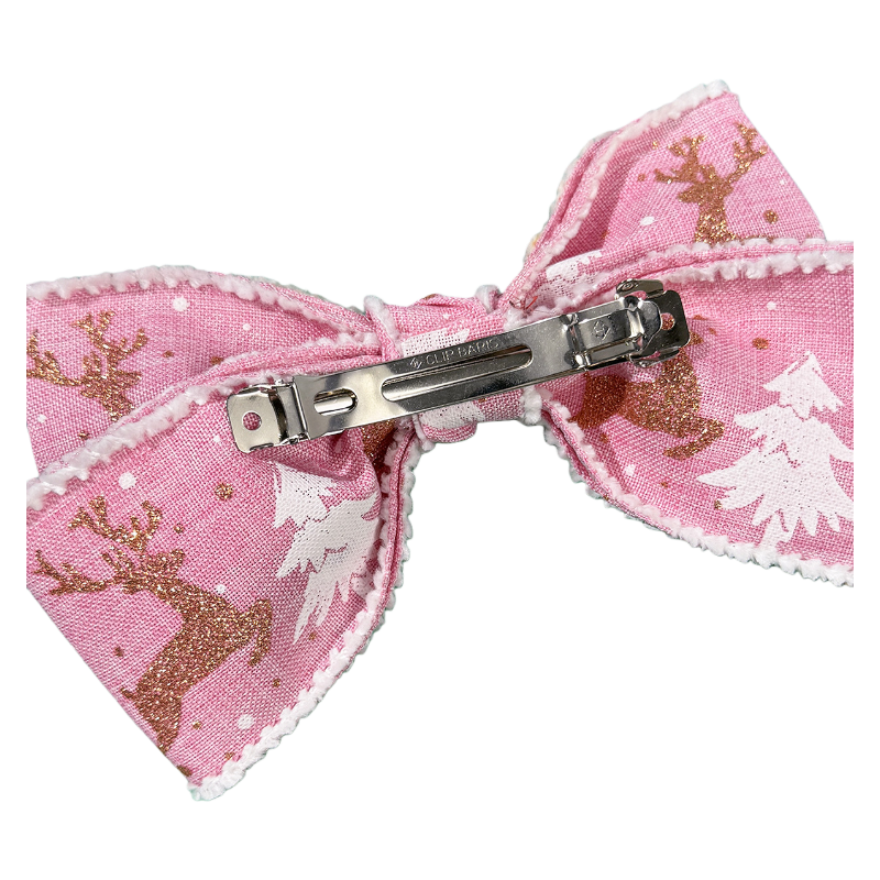 Christmas Gold Reindeer & Christmas Tree Bow Hair Clip – Festive Holiday Party Sweet Hair Accessory