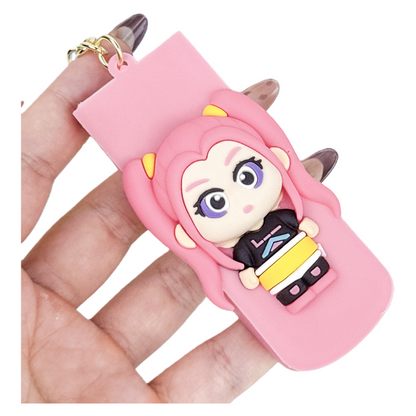 Kpop Demon Hunters 3-in-1 Keychain Folding Comb with Mirror Portable Hair Brush Accessory for Girls