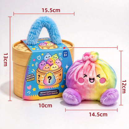 Colorful Dumpling Plush Toy – Cute Smiling Stuffed Bun with Optional Bamboo Steamer Gift Box