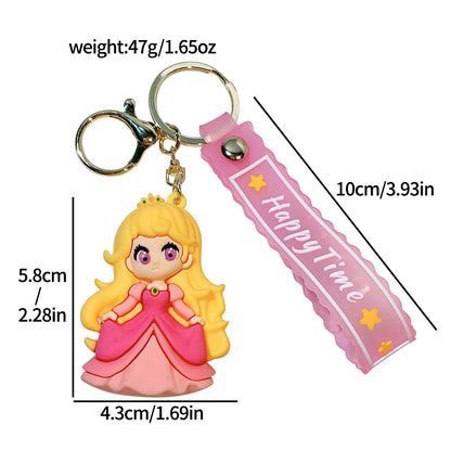 Cute Cartoon Princess Backpack Charm – Soft Silicone Keychain for Bags & Car Keys