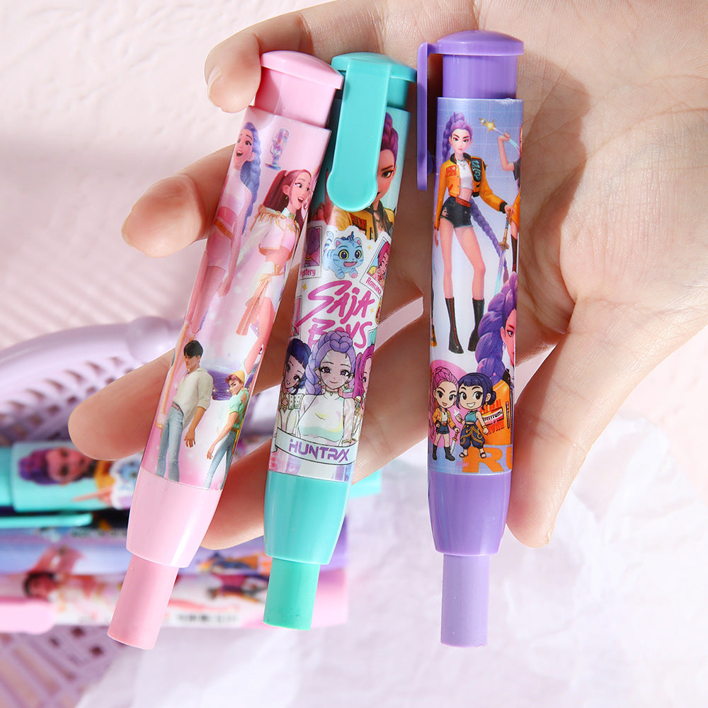Press-to-Advance Mechanical Eraser Set Character Themed Pencil Erasers in Storage Case