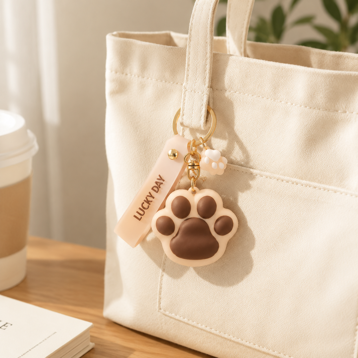 Paw Print Silicone Bag Charm Keychain – Cute Soft Touch Accessory with Lucky Day Tag