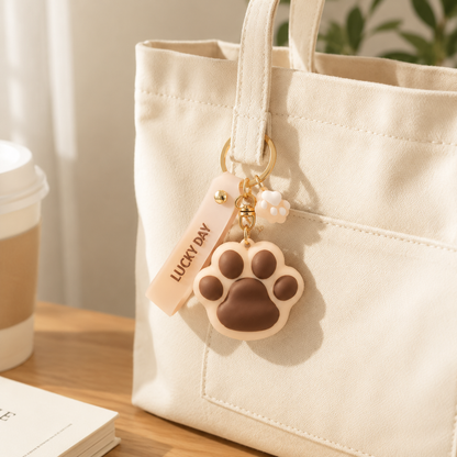 Paw Print Silicone Bag Charm Keychain – Cute Soft Touch Accessory with Lucky Day Tag