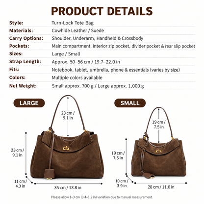 Slouchy Turn-Lock Shoulder Bag in Leather or Suede