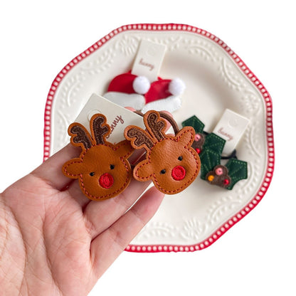 Christmas Leather Hair Clips and Hair Ties for Girls, Gingerbread Man & Snowman Baby Hair Accessories