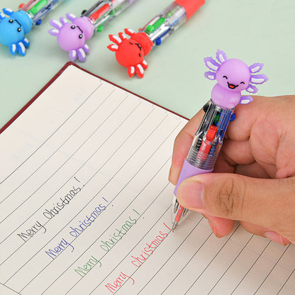 Kawaii Axolotl Mini 4-Color Retractable Ballpoint Pen, Cute Animal Multicolor Gel Ink Pen