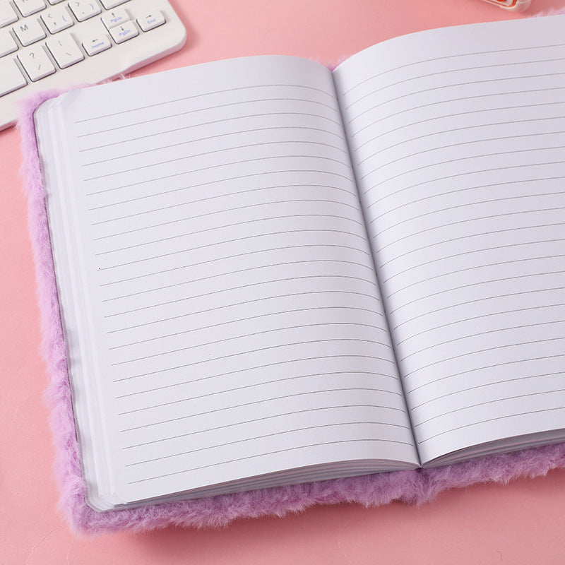Cat Embroidery Plush Notebook Candy Color Diary for Kids Students & Office Notes