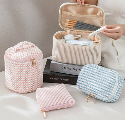 Velvet Makeup Bag Set Travel Cosmetic Organizer Pouch Large Capacity 4-Piece Toiletry Storage Kit