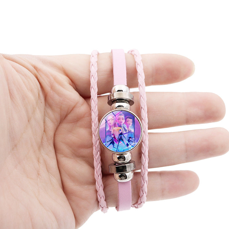 K-POP Demon Hunters & Gaza Boy Group Bracelet Adjustable Braided Leather Fan Jewelry Available in 3 Colors