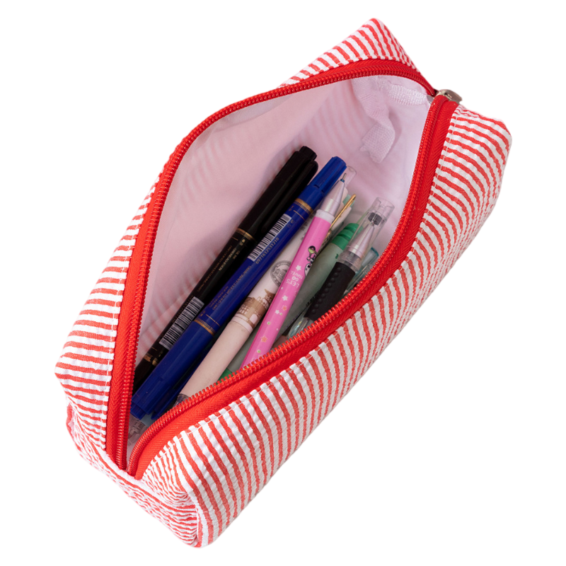 Seersucker Striped Makeup Pouch Travel Toiletry Bag Pencil Case