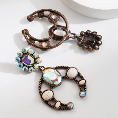 Western Boho Statement Glass Drill Turquoise Pink & Crystal Drop Earrings