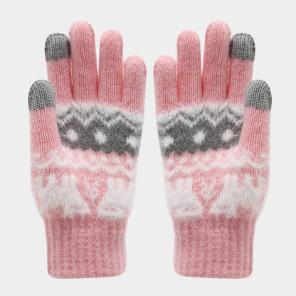 Kids’ Winter Hat, Scarf & Gloves 3-Piece Set – Pom-Pom Knit Beanie with Reindeer & Snowflake Patterns for Boys & Girls