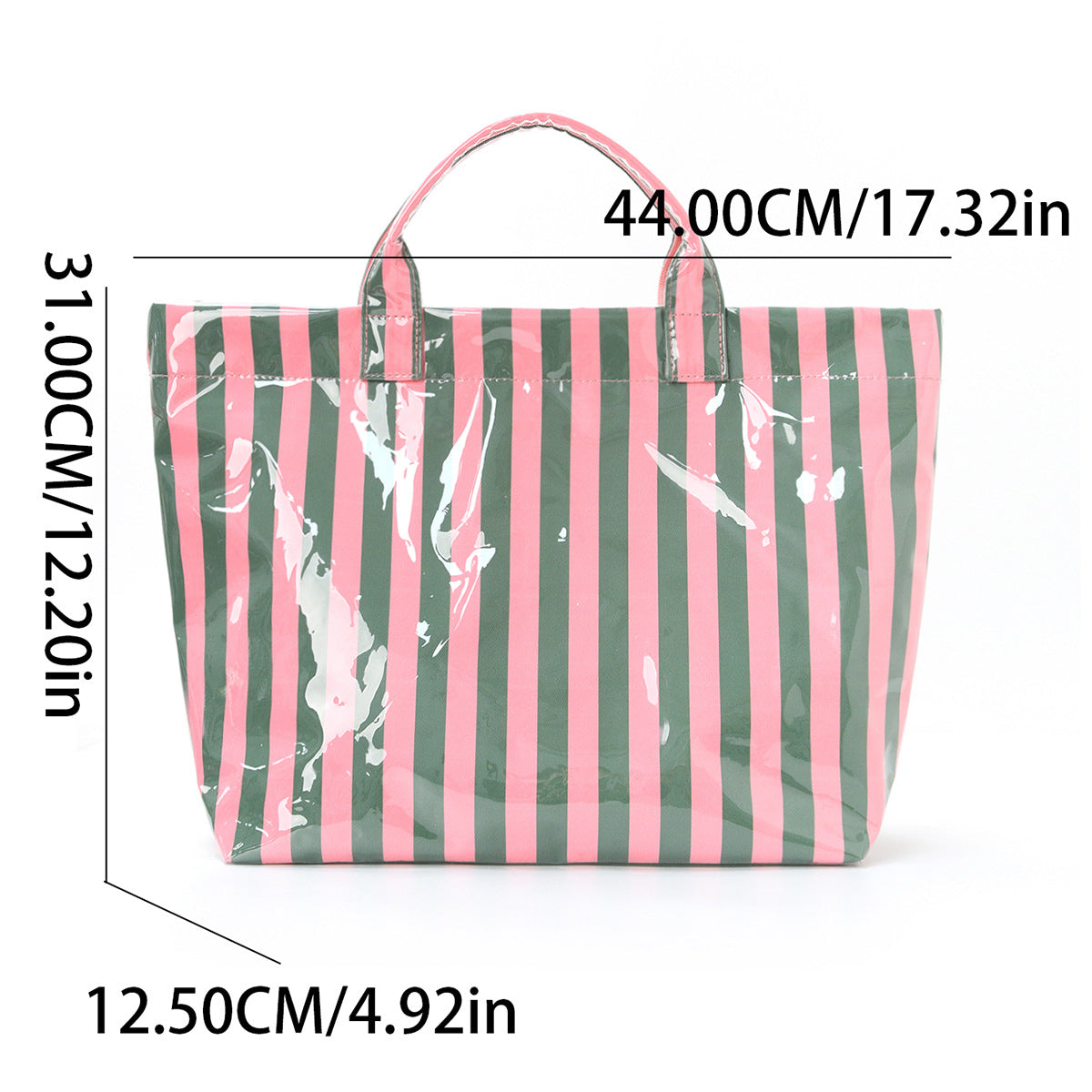Large Striped Tote Bag – Lightweight PVC Shoulder Bag for Travel, Work & Daily Use
