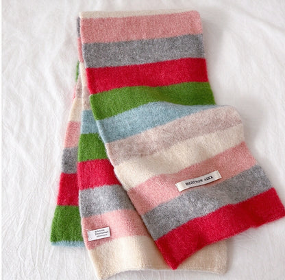 Multicolor Stripe Scarf, Soft Knit Winter Scarf for Women