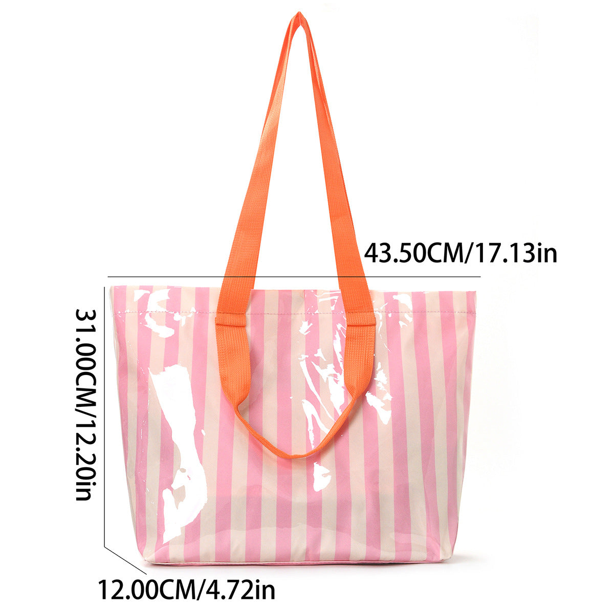 Waterproof Clear Striped Tote Bag – Large PVC Beach & Shopping Bag with Colorful Straps
