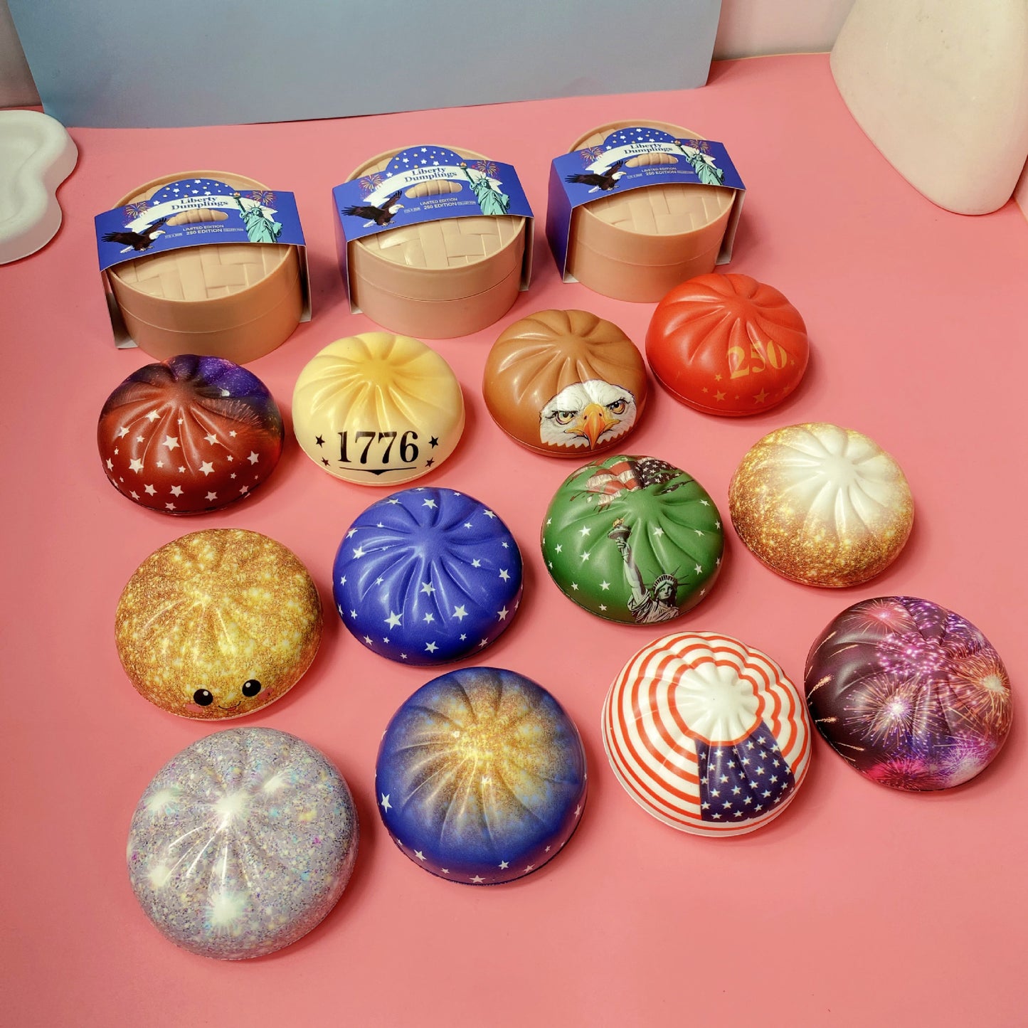 4th of July Mystery Squishy Dumpling Realistic Steamed Bun Stress Relief Squeeze Toy