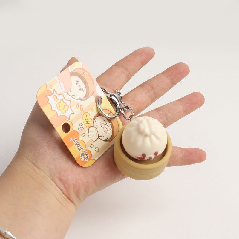 Simulation Steamed Bun Squishy Keychain Steamer Basket Emoji Bao Press Toy Pendant