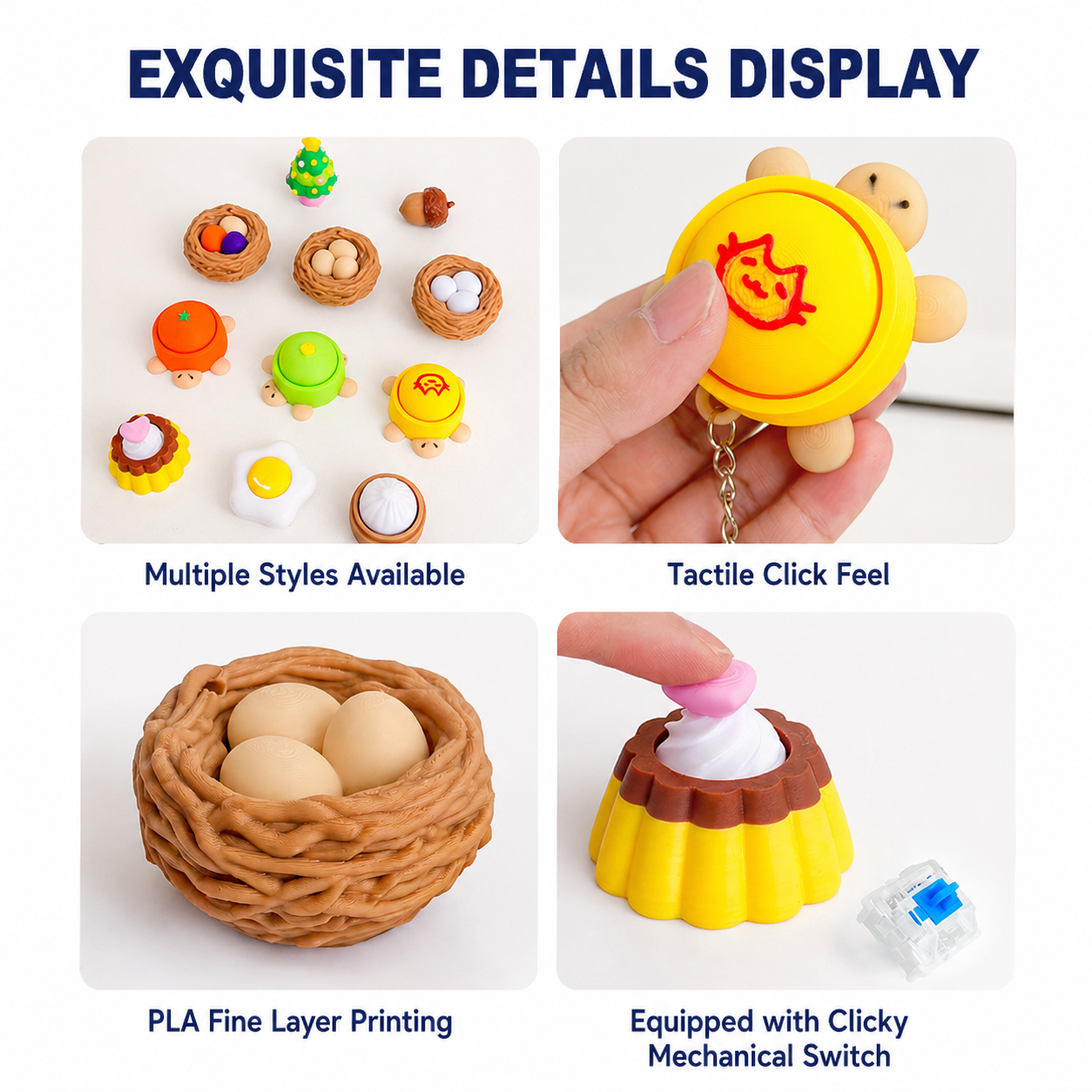 Cute Mini Clicker Fidget Keychains – 3D Printed Stress Relief Toys