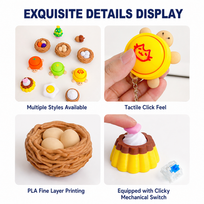 Cute Mini Clicker Fidget Keychains – 3D Printed Stress Relief Toys