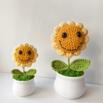 Handmade Knitted Flower Pot – Yarn Sunflower, Carnation & Tulip Desk Decor